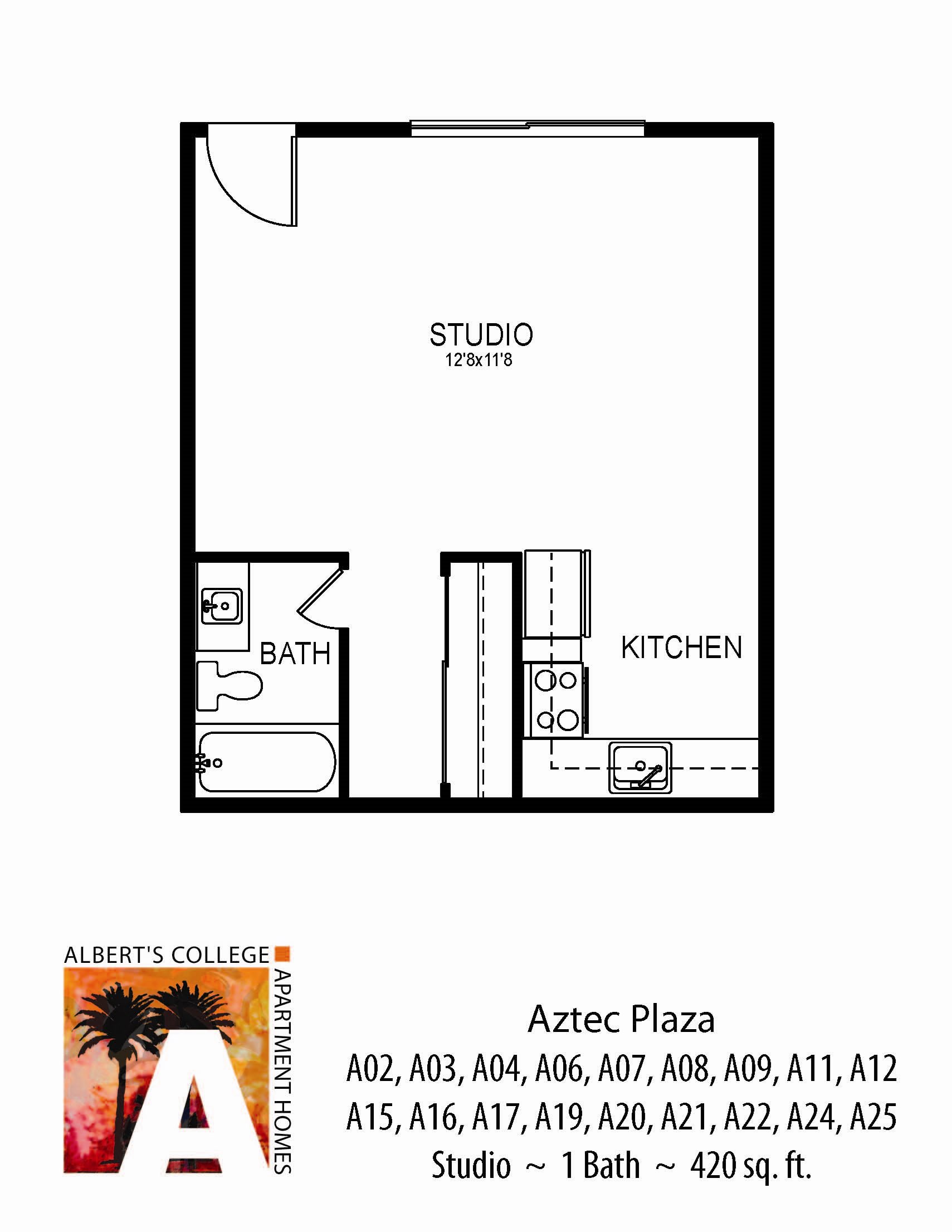 Aztec Studio Floorplan Aztec Studio Floorplan at Alberts College